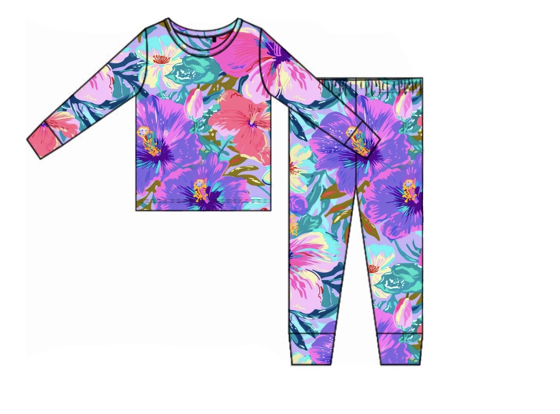 Hibiscus Dreams Kid’s Bamboo Pajama Set - Image 2